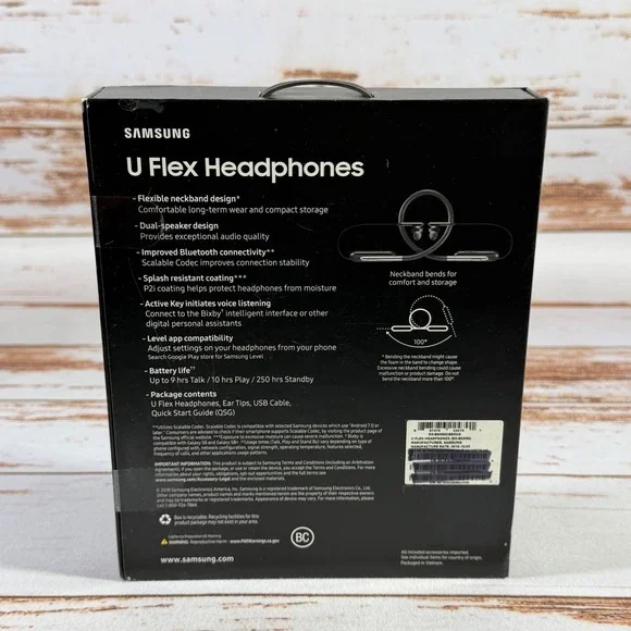 Samsung U Flex Headphones Black Bluetooth Wireless Neckband EO‑BG950 Open Box